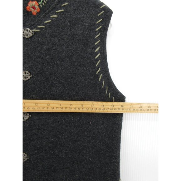 Norm Thompson Sweater Medium Wool Vest Cardigan Embroidered Toggle - Picture 5 of 10